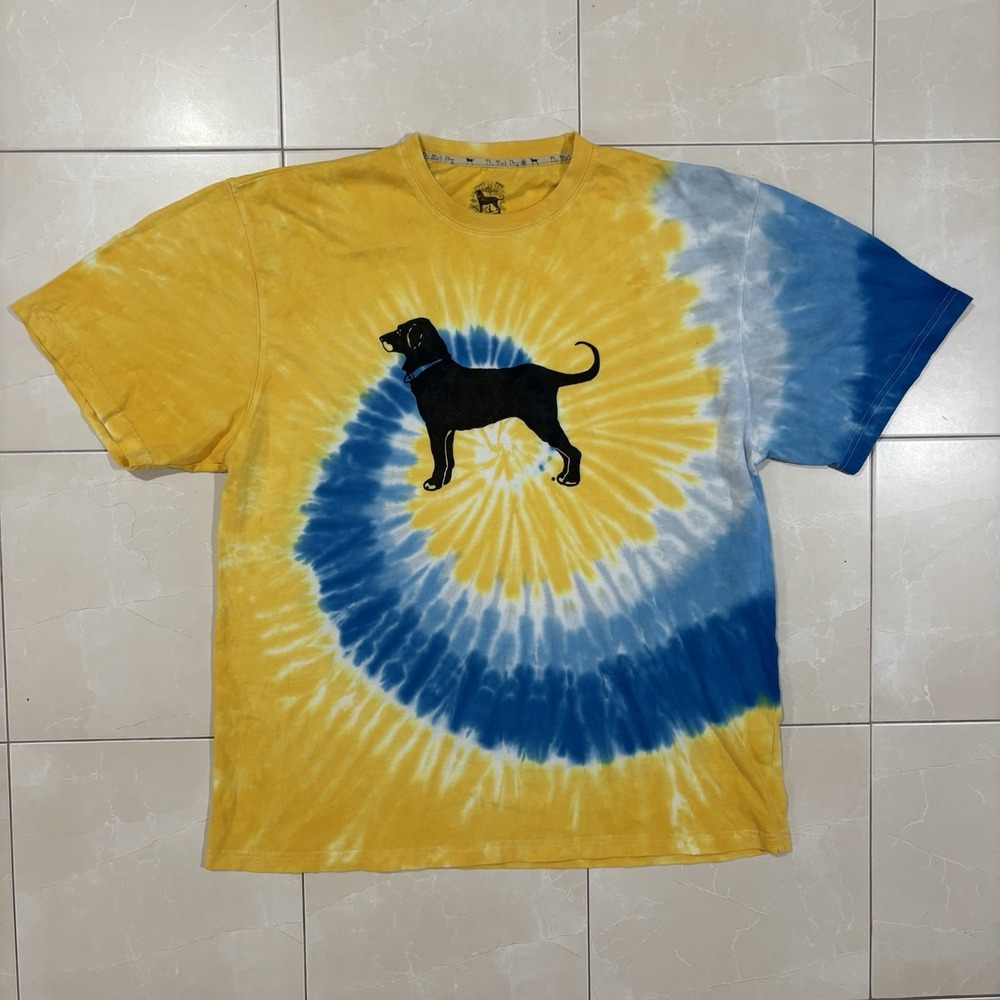 The Black Dog Martha's Vineyard T Shirt Men's Large Tie Dye Blue Yellow Lab